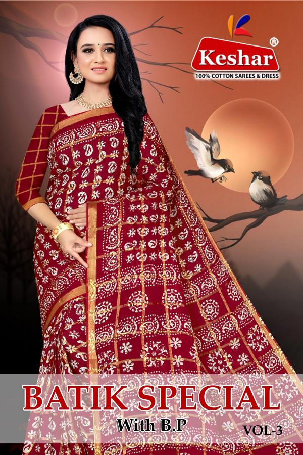 Kehsar Battik Voll-3 Cotton  Patola Exclusive Designer Saree